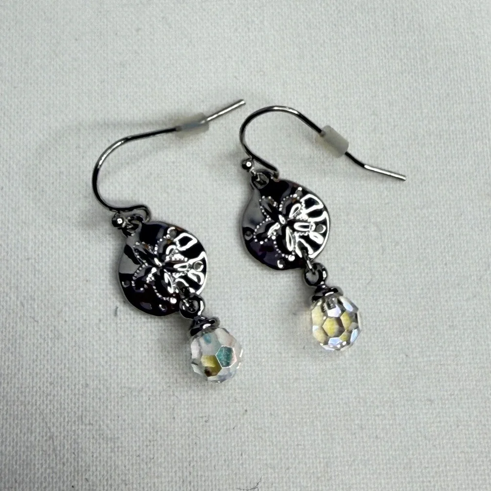 Shoreline Swarovski Crystal Drop Earrings Silver Floral Boho Romantic New